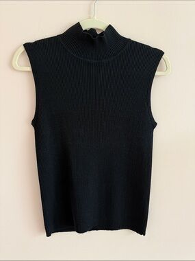 Valerie Stevens Black Sleeveless Ribbed Mock-Neck Tank